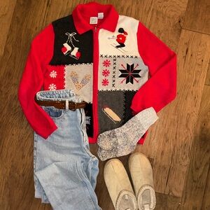 Field Gear winter ski snow sports Red and Black Knit Sweater